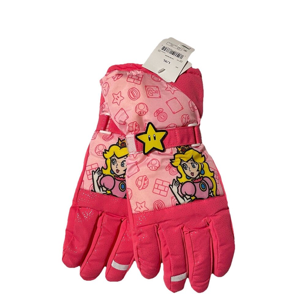 Official Nintendo Princess Peach Girls Ski Snowboard Gloves L/XL Thicken Mitten